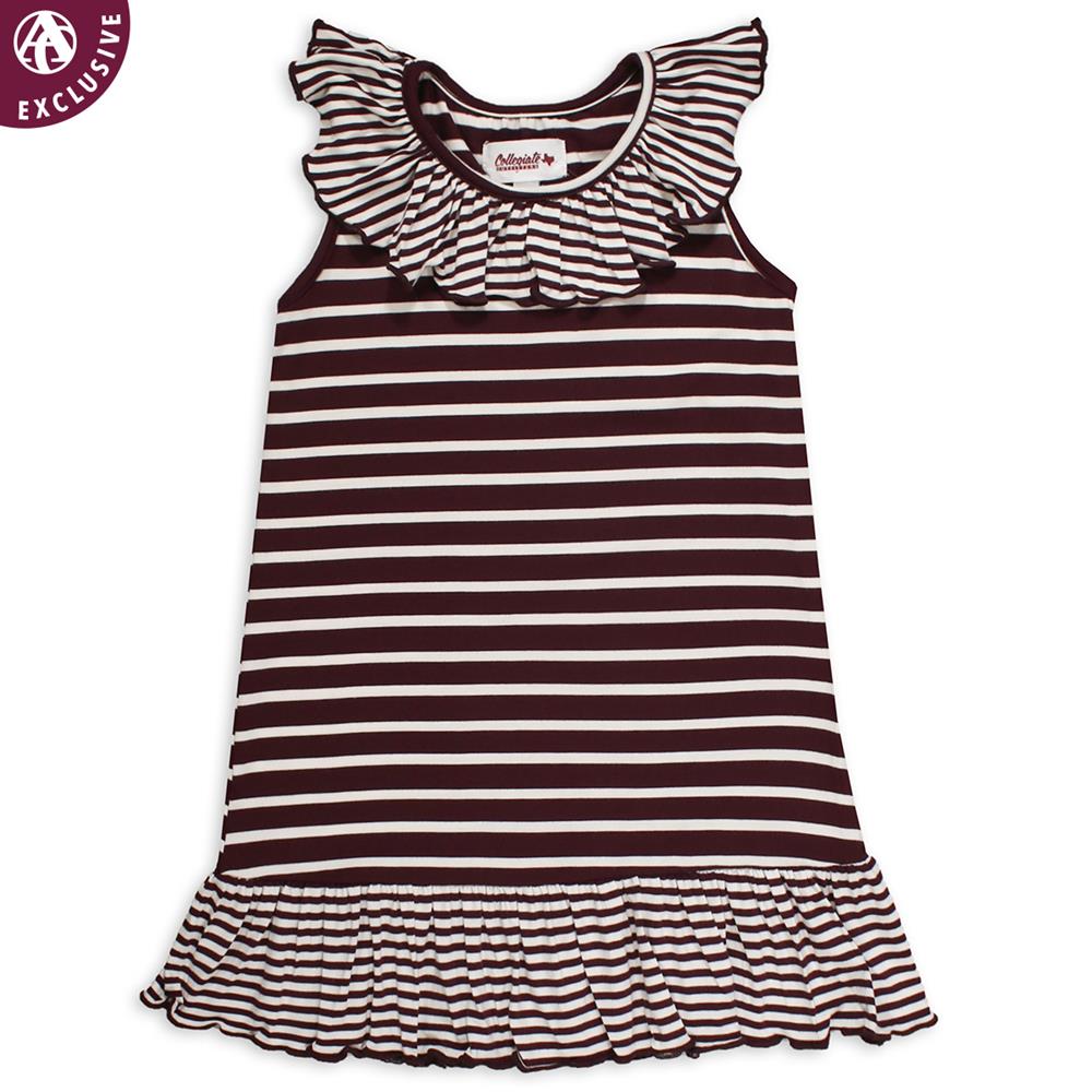 maroon and white striped dress