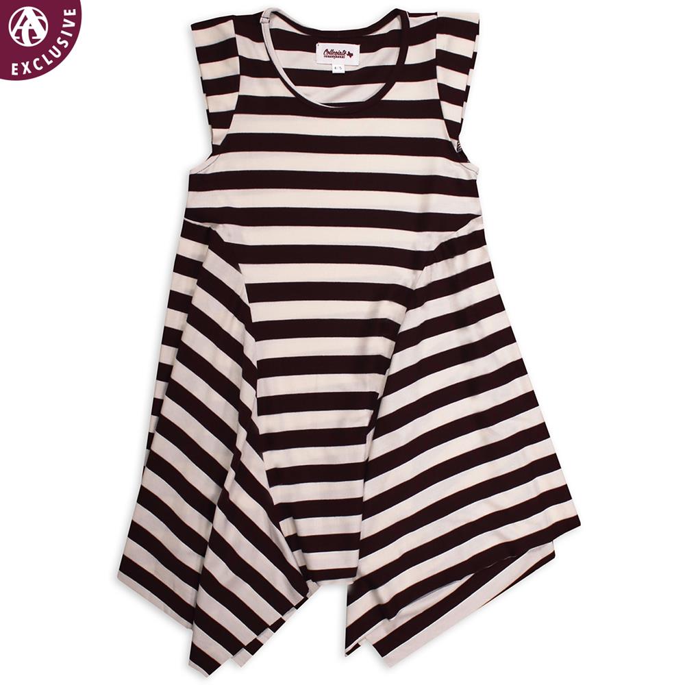 maroon and white striped dress