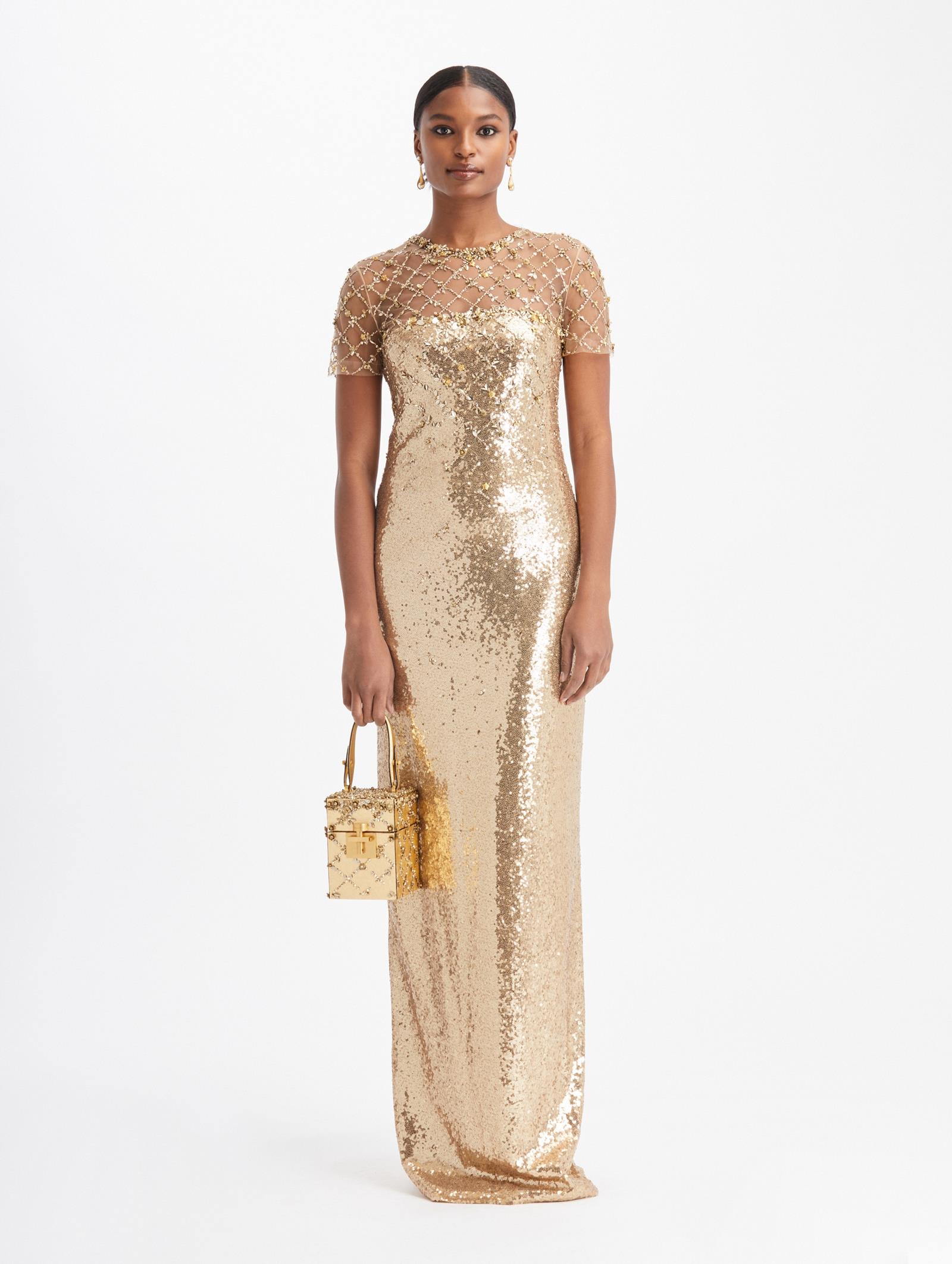 cachet metallic sequin gown