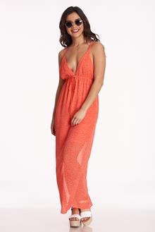 X Back Woven Maxi Dress Coral Discovery Clothing
