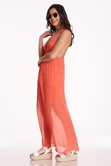 X Back Woven Maxi Dress Coral Discovery Clothing