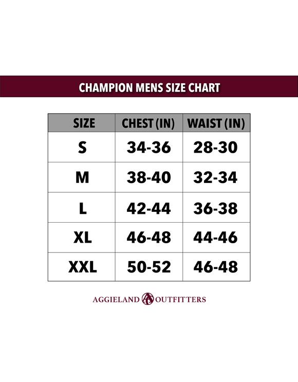 champion activewear size chart