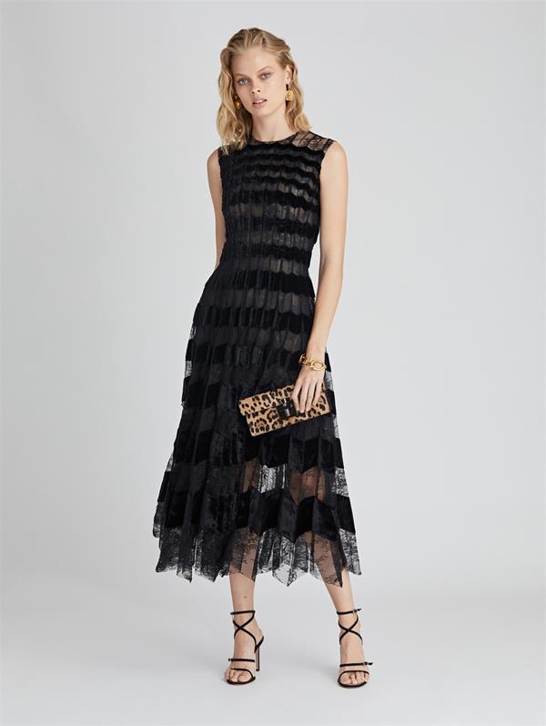 Image of Chantilly Floral Lace and Velvet Cocktail Dress