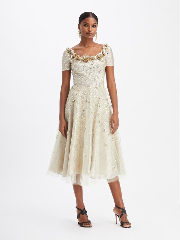 Image of Gold Embroidered Cocktail Dress