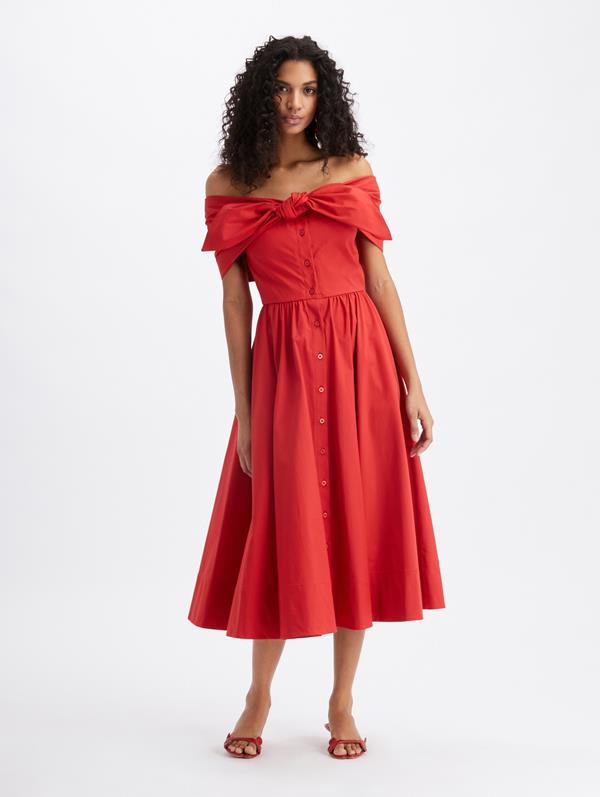 Image of Off Shoulder Tie Midi Dress