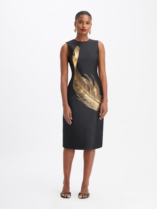 Image of Silk Lurex Feather Midi Dress