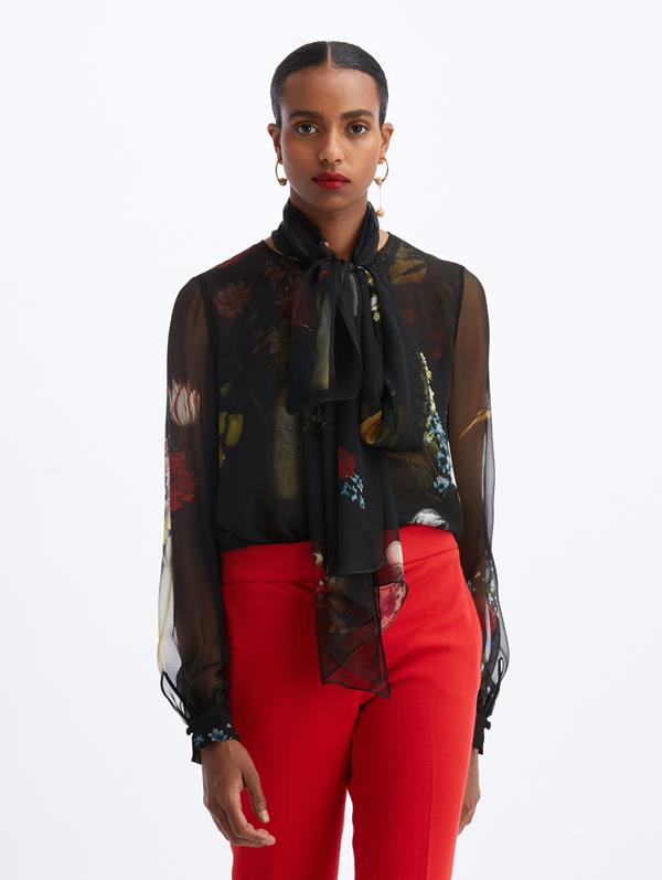 Image of Chiaroscuro Chiffon Tie Neck Blouse