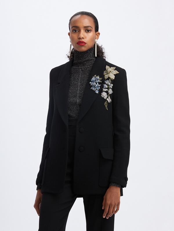 Image of Jeweled Flower-Embroidered Blazer