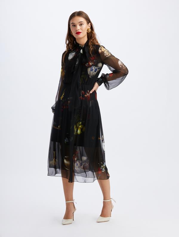 Image of Chiffon Chiaroscuro Scarf Midi Dress