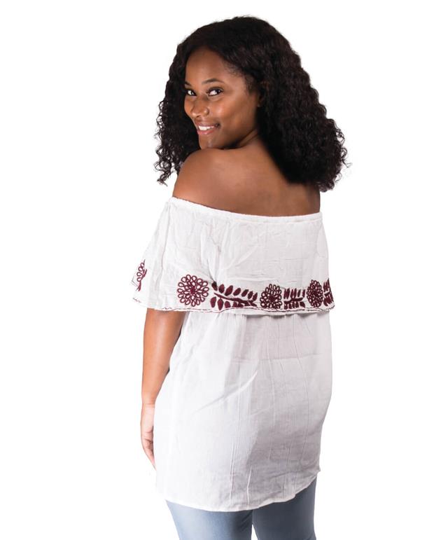 Nativa Off Shoulder Mexican Vuelo Blouse White Maroon Aggieland