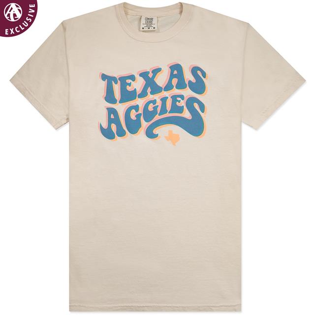 Texas A M Aggies Fuzzy Bubble Letter T Shirt C1717 Ivory