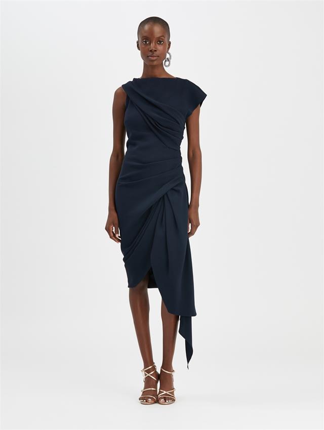 Draped Cocktail Dress Dresses Oscar De La Renta Navy Oscar