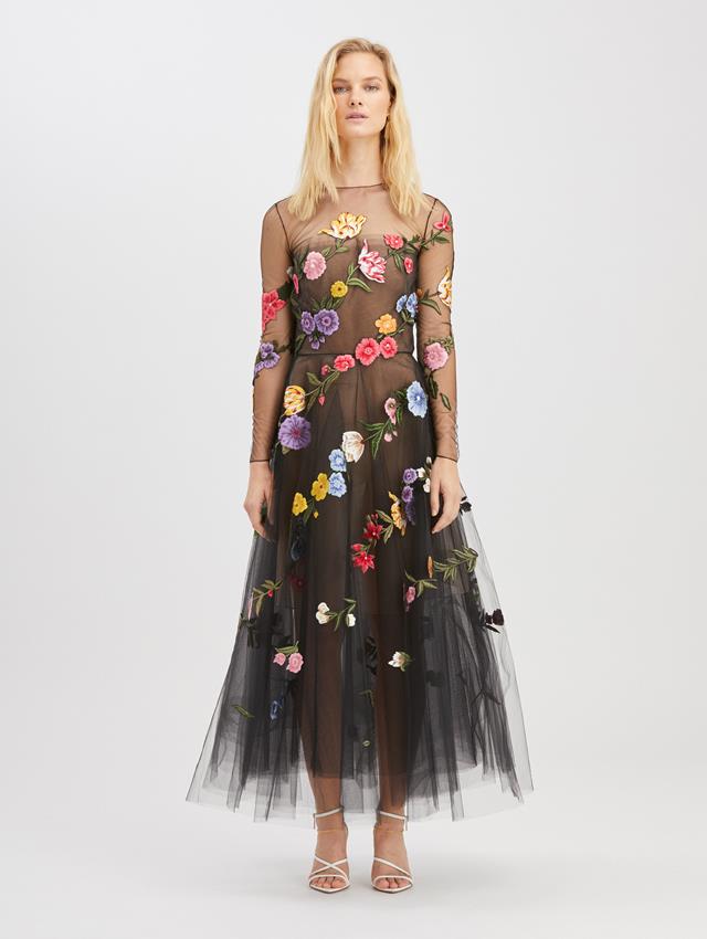 floral embroidered cocktail dress