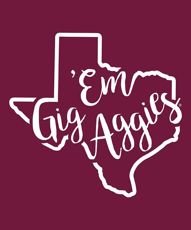 Texas A M Aggie Gig Em Curly Print Decal White Aggieland Outfitters
