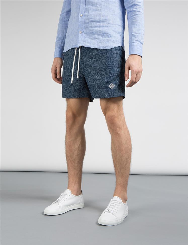 patterned swim trunks