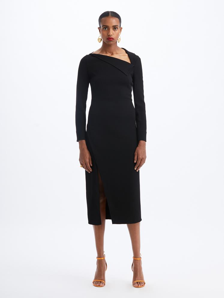asymmetric neckline midi dress