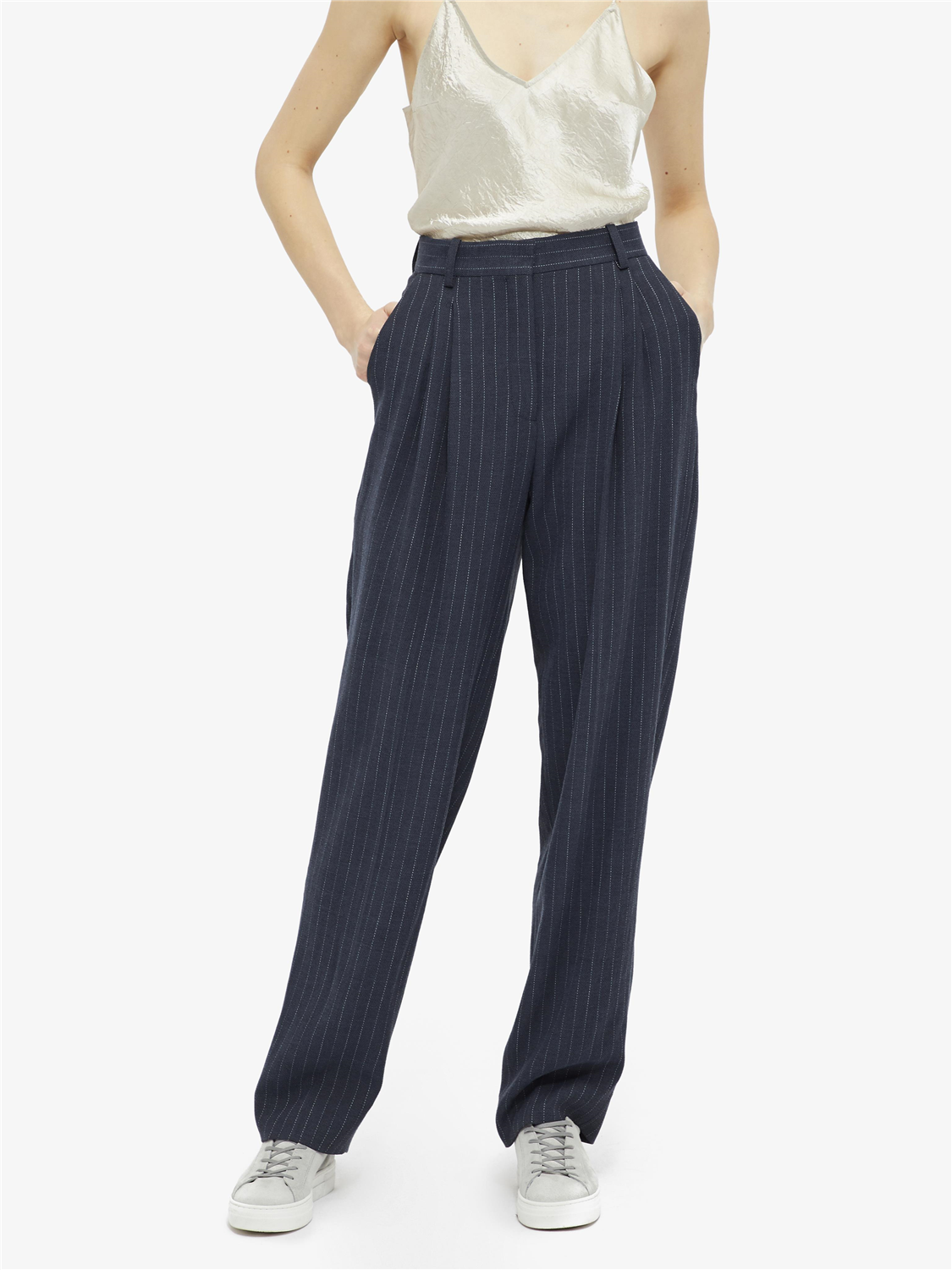 navy pinstripe pants