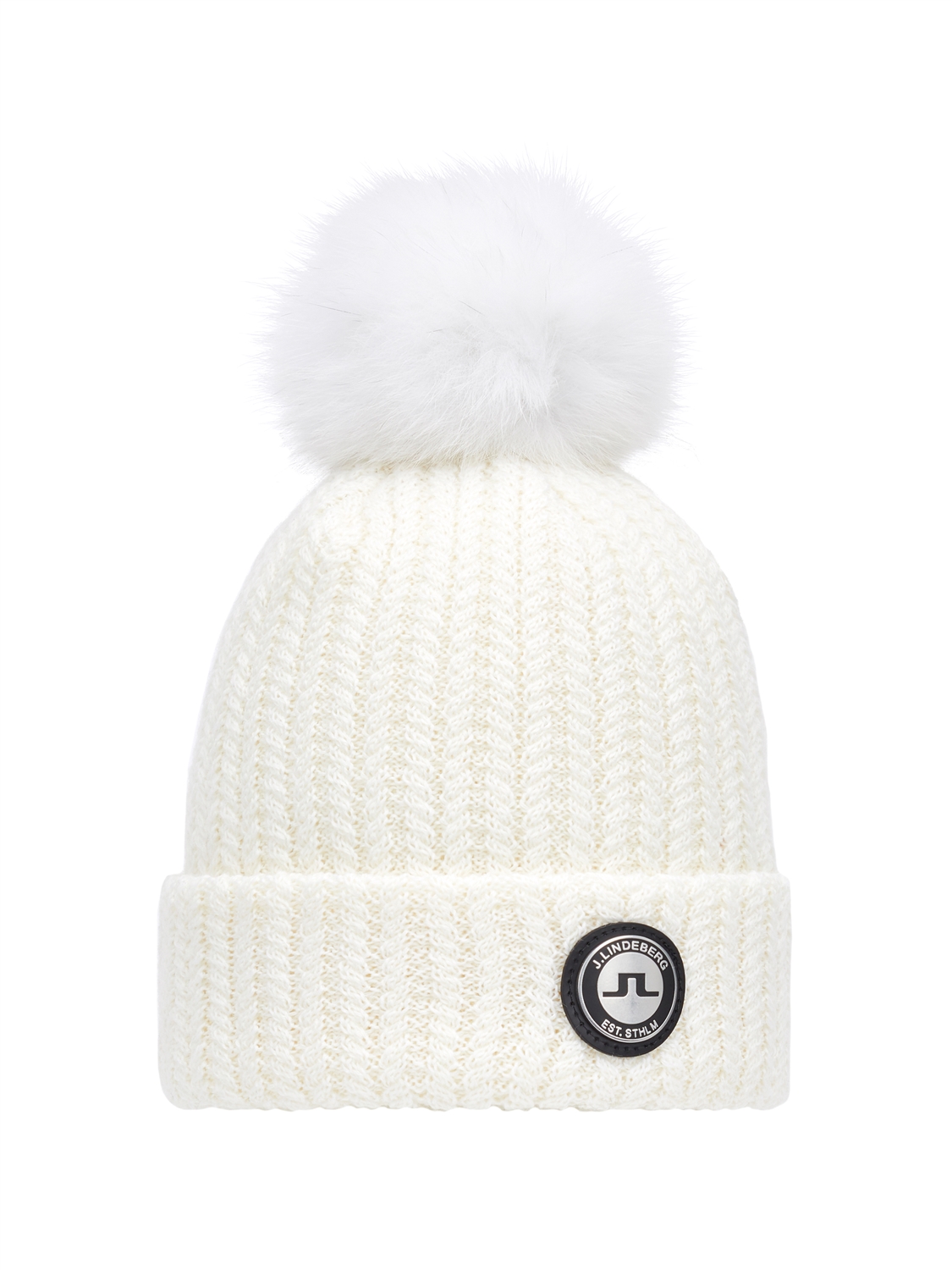 knit hat with fur ball on top