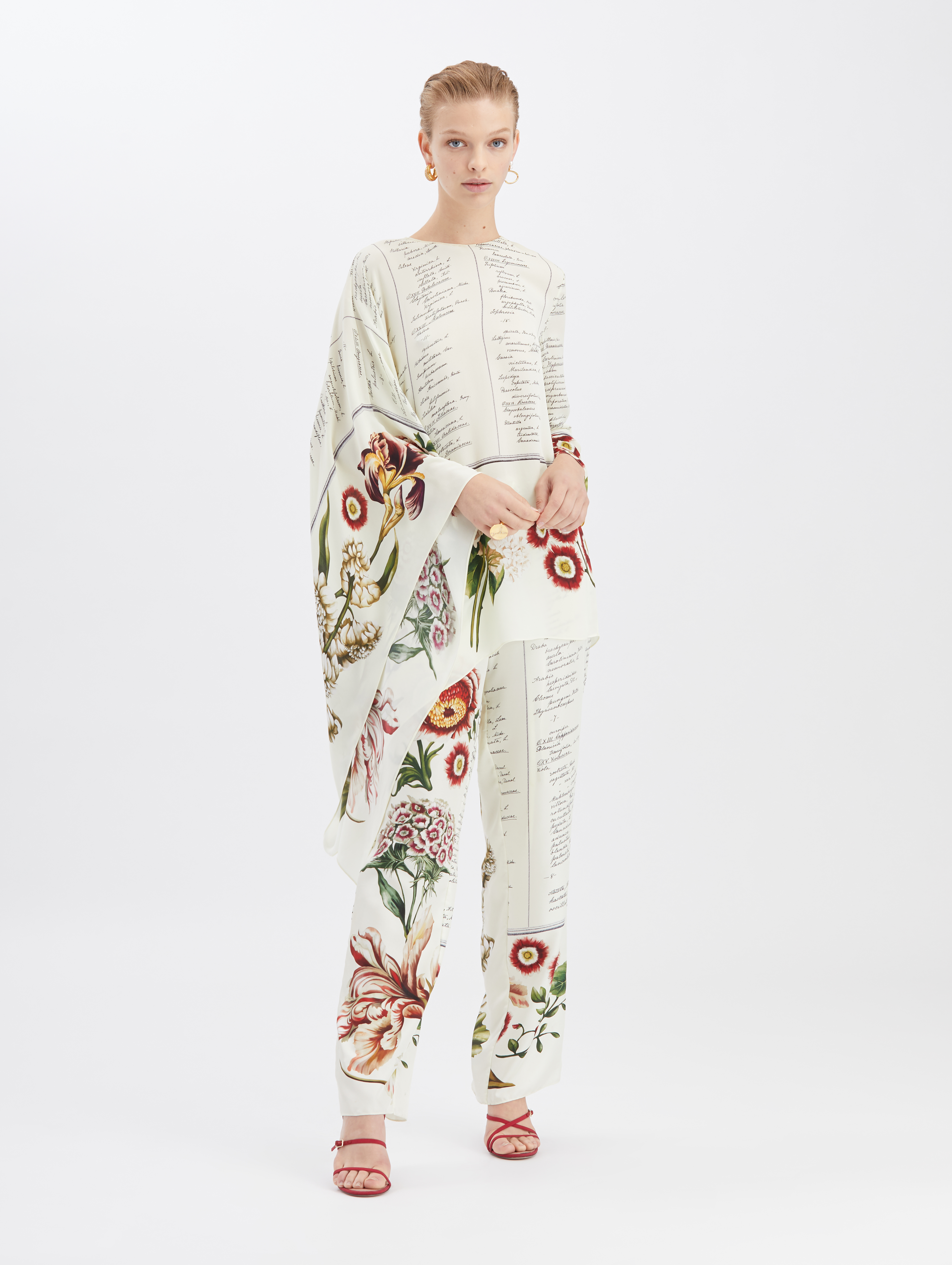 Floral Calligraphy Pants Pants Skirts Oscar De La Renta Ecru